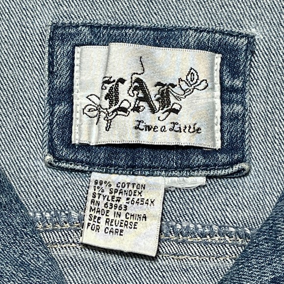 Live‎ A Little LAL Denim Jean Jacket XL Vintage Y2K Pearl Buttons 3/4 Sleeves - Picture 5 of 12
